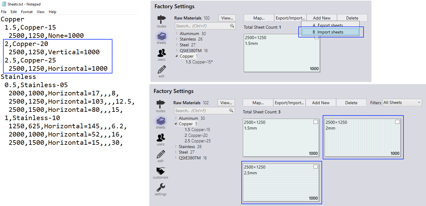 Import sheet Txt
