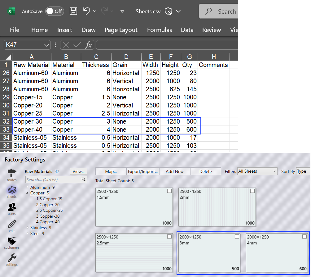 Import sheet CSV