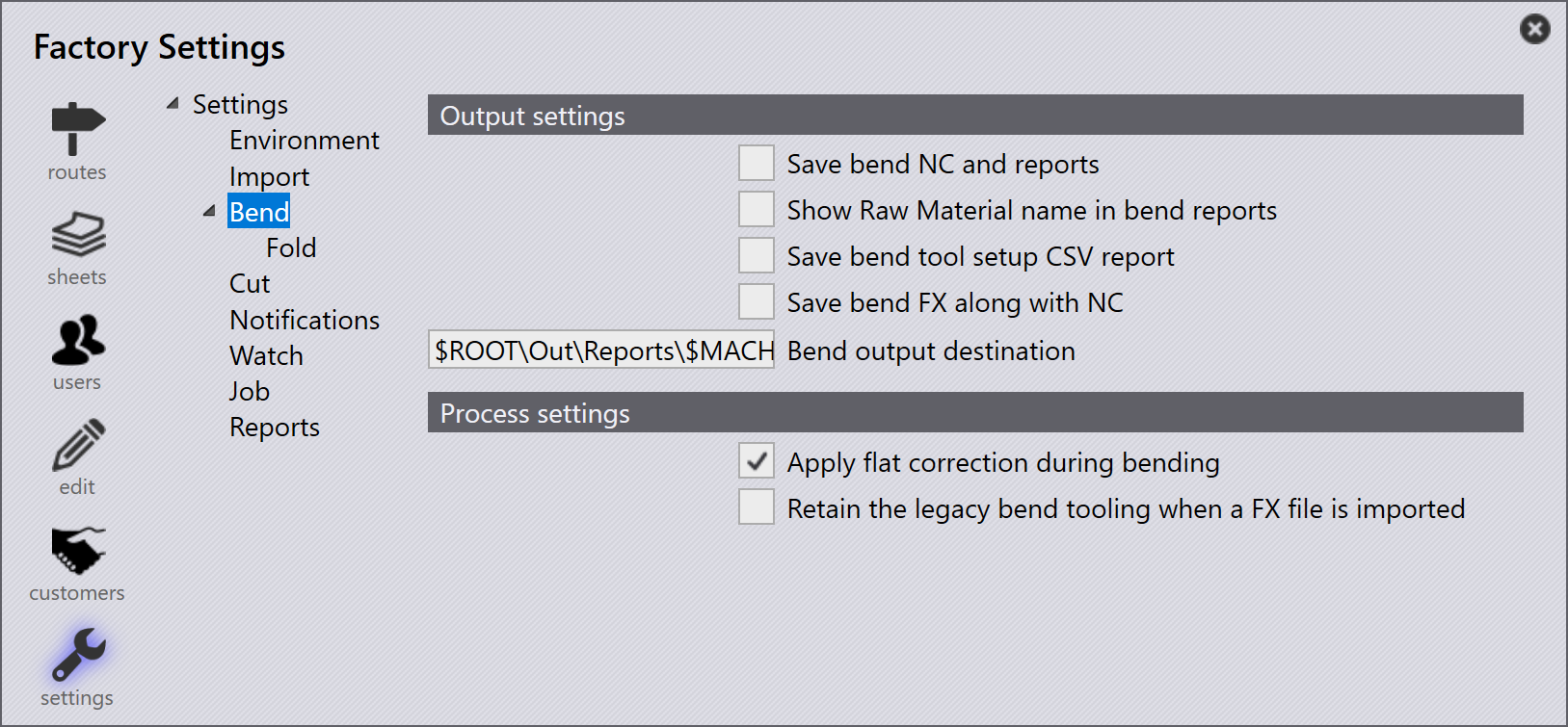 Bend Settings