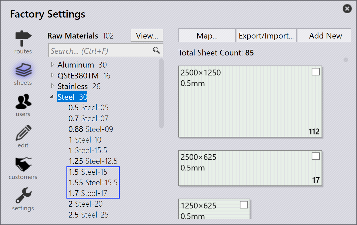 Sheet inventory