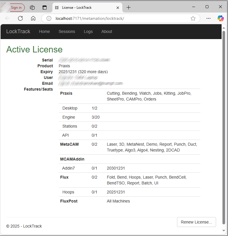 Lock Track License Home page