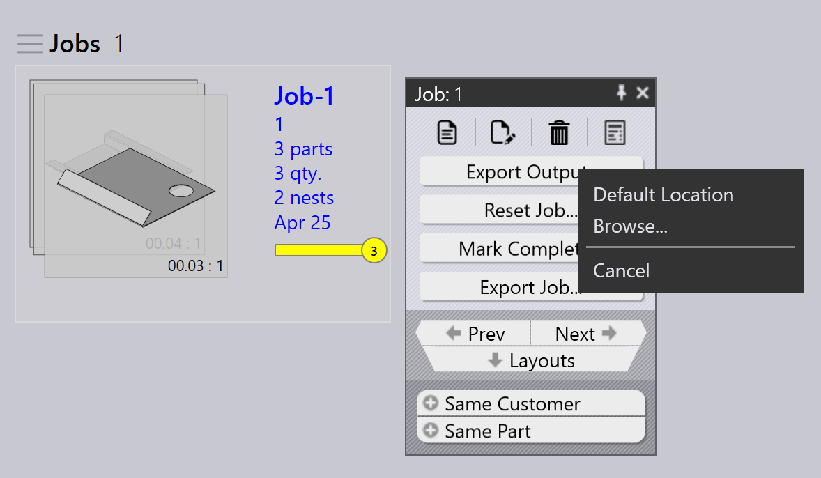 Export outputs dialog