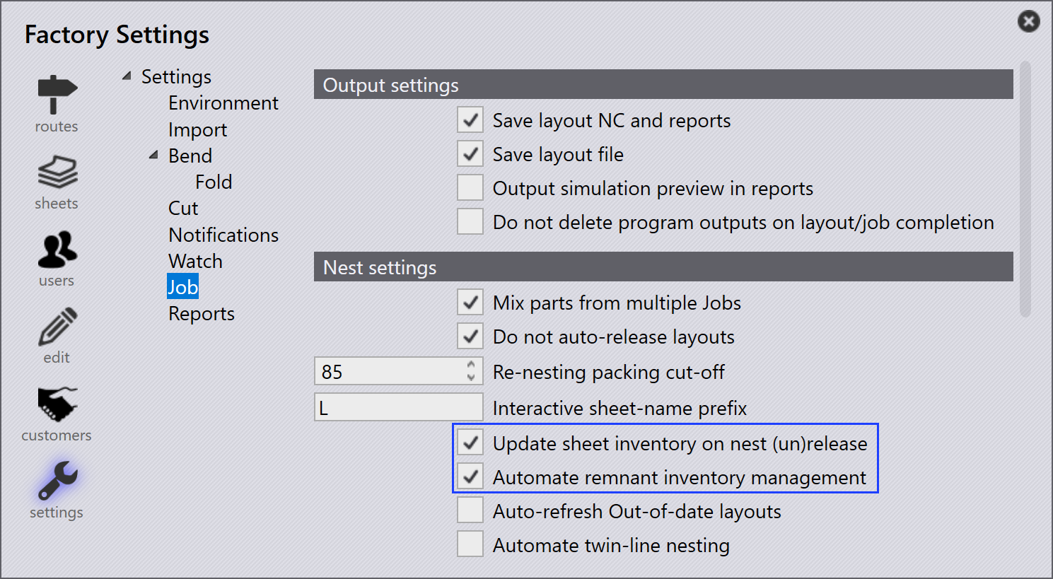 Nest settings
