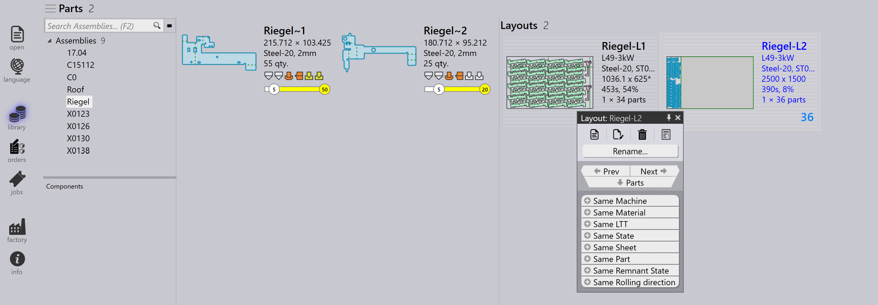 Selected layout