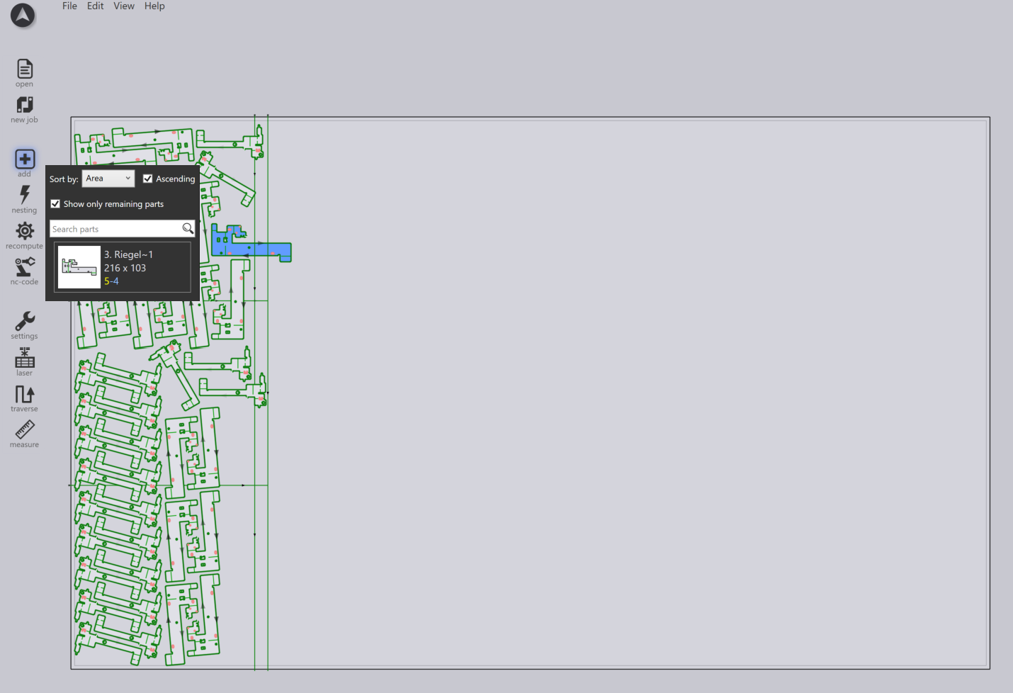 Unnested part placement